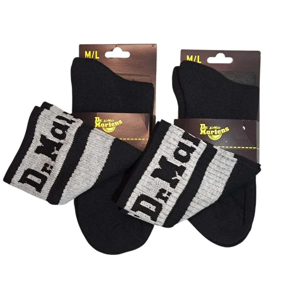 2-Pairs Dr. Martens Crew Socks Athletic‎ Logo Black/Gray Size M/L